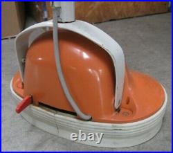 1960s Hoover floor polisher, orange with pads and brushes, instructions