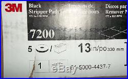 5 BOXES OF 5 FLOOR BUFFING/BUFFER STRIPPER PADS 13 BLACK 7200, 175-600 RPM'S 3M
