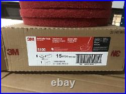 5 x 3M Red Buffer Floor Pads 5100 15 Inch, Cleaning Scrubber Polisher Clean
